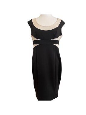 Maggy London for Melanie Lyne Black & Cream SIZE 14 Sleeveless Sheath Dress Wome